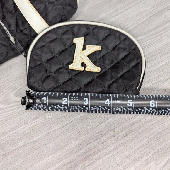 Quilted Miniature Black & White Barrel Bag w/Matching "K" Initial Zip Pouch - Picture 15 of 16